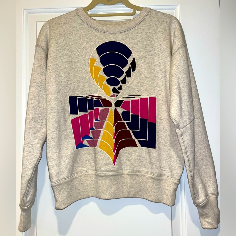 Isabel Marant Beige Sweatshirt with Navy, Pink & Mustard Graphic